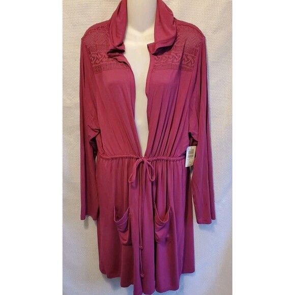 Torrid Tops - Torrid Sz 3X Open Hooded Cardigan Lace Yolk Cinch Waist Boisenberry Purple NWT
